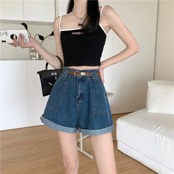 High-Waist Wide-Leg Denim Shorts for Women – Korean Style Casual Summer Wear