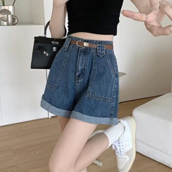 High-Waist Wide-Leg Denim Shorts for Women – Korean Style Casual Summer Wear