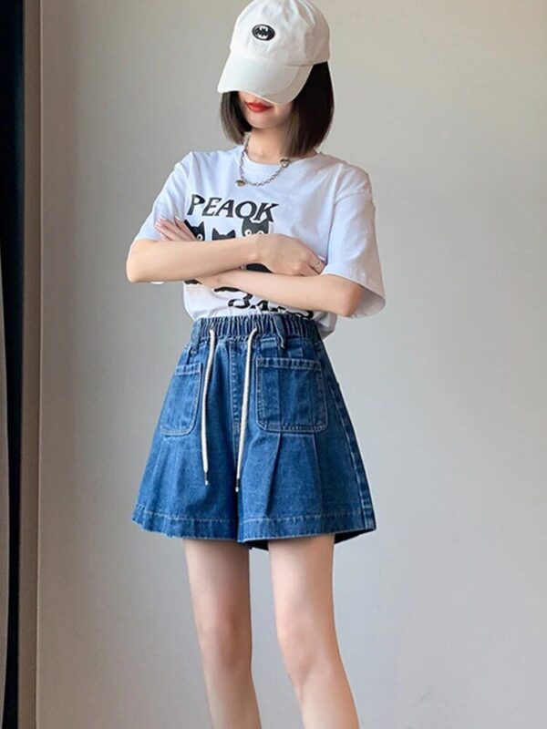High-Waist Denim Shorts – Plus Size Korean Casual Summer Fashion