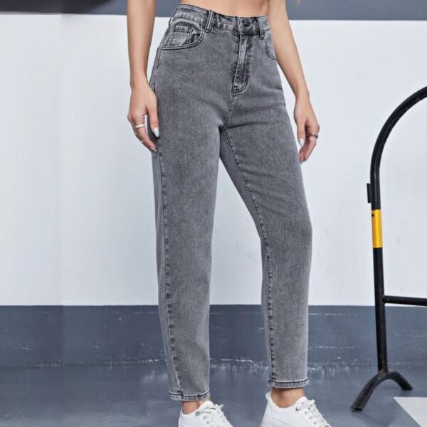 Chic Gray High-Waist Straight Leg Jeans – Women’s Casual Vintage Full-Length Denim