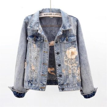 Ladies’ Chic Pearl-Button Denim Jacket – Spring/Autumn Casual Outerwear