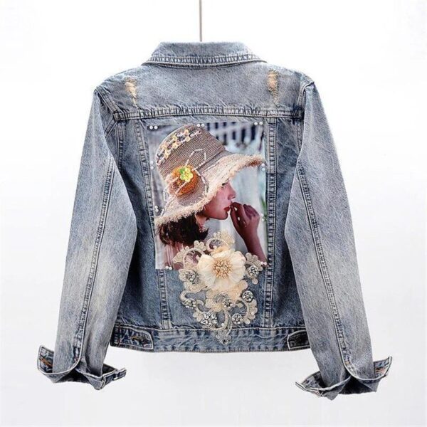 Ladies’ Chic Pearl-Button Denim Jacket – Spring/Autumn Casual Outerwear