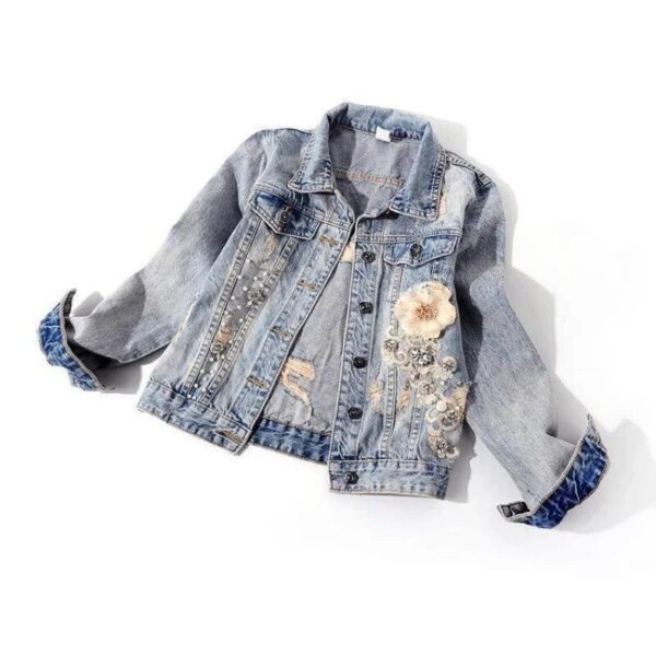 Ladies’ Chic Pearl-Button Denim Jacket – Spring/Autumn Casual Outerwear