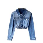 2023 Gradient Denim Polo Collar Jacket - Chic High-Waist Streetwear