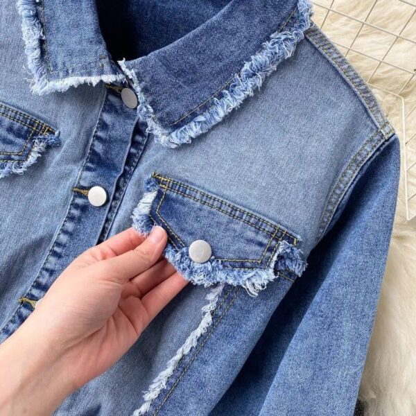 2023 Gradient Denim Polo Collar Jacket - Chic High-Waist Streetwear - Image 6