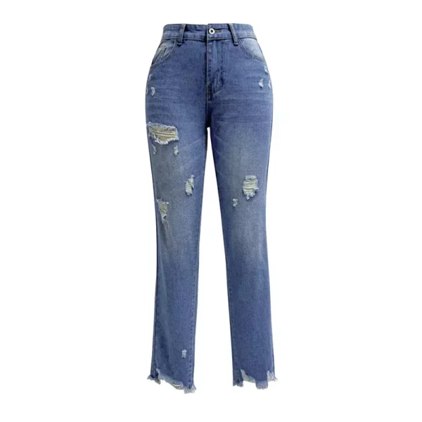 High Waist Distressed Straight-Leg Jeans – Women’s Casual Denim