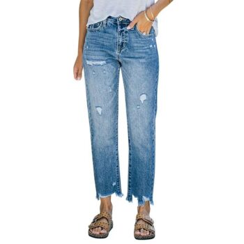 High Waist Distressed Straight-Leg Jeans – Women’s Casual Denim