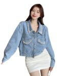 Beaded Denim Charm Jacket - Women's Short Casual Coat for Spring/Autumn