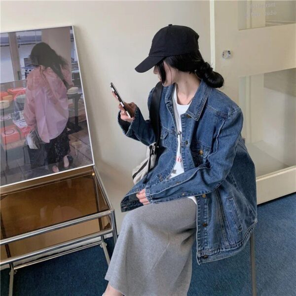 Spring 2023 Vintage Denim Mid-Length Jacket – Korean BF Style Women’s Cardigan