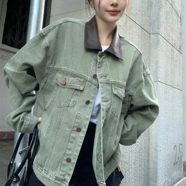 Spring 2023 Vintage Polo Neck Denim Jacket - Women's Casual Loose-Fit - Image 6