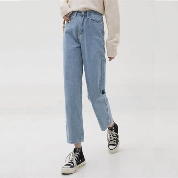 High-Rise Vintage Straight Leg Jeans – Sky Blue Denim Ankle-Length Pants