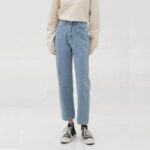 High-Rise Vintage Straight Leg Jeans - Sky Blue Denim Ankle-Length Pants