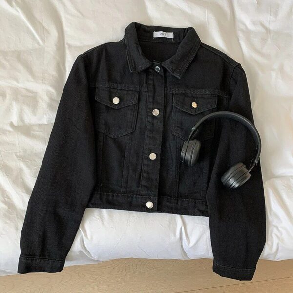 Spring/Summer Denim Short Coat - Women's Casual Polo Collar Jacket - Image 2