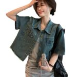 2023 Chic Summer Denim Jacket with Tassel Trim - Short Sleeve Casual Top