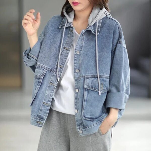 Chic Hooded Denim Jacket – Women’s Casual Spring Outerwear