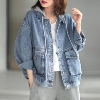 Chic Hooded Denim Jacket – Women’s Casual Spring Outerwear
