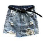 High Waist Ripped Denim Mini Skirt - Raw Edge Sexy A-Line for Spring/Summer 2023