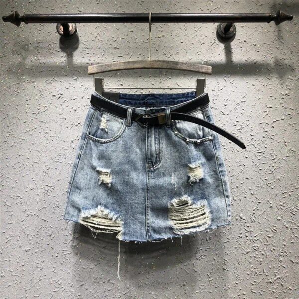 High Waist Ripped Denim Mini Skirt – Raw Edge Sexy A-Line for Spring/Summer 2023