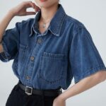 Summer Denim Blouse for Women: Casual Short Sleeve Button-Up Shirt