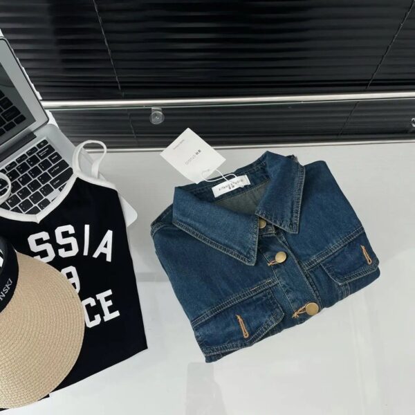 Chic Cropped Denim Jacket - Women's Short Sleeve Spring/Summer Fashion - Image 6