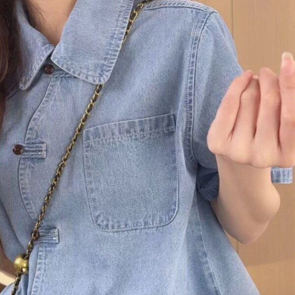 Summer Chic Denim Crop Shirt - Women's Asymmetrical Thin Denim Top - Image 7