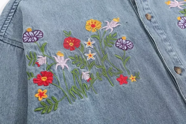 Floral Embroidered Harajuku Denim Jacket - Vintage Y2K Loose Fit Jean Coat - Image 8