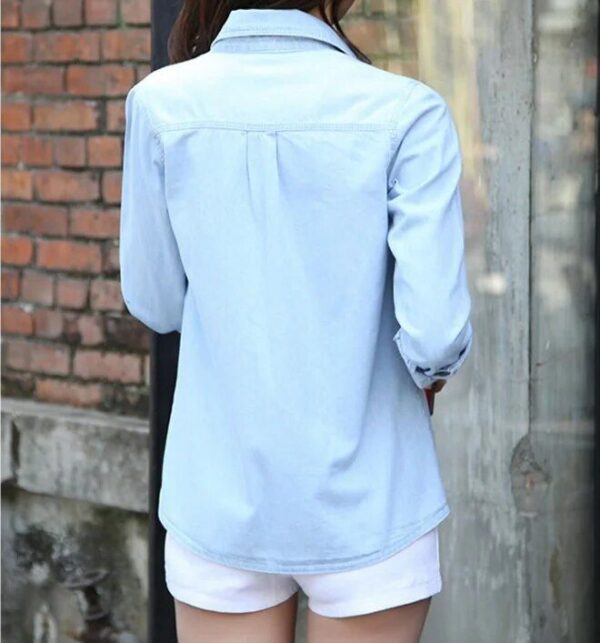 Women’s Slim-Fit Denim Shirt with Pearl Buttons