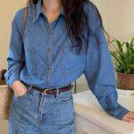 Chic Spring Denim Blouse - Women's Casual Full Sleeve Loose Shirt