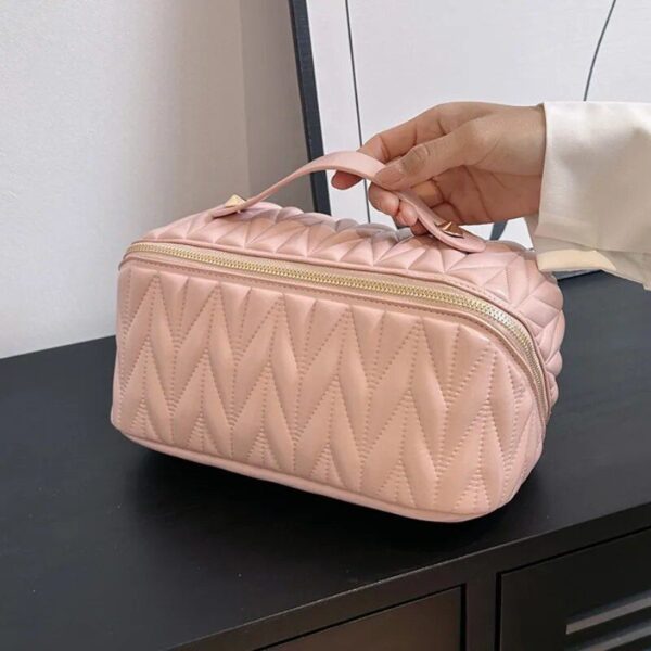 Portable PU Cosmetic Case - Zippered Makeup Brush Organizer with Large Capacity - Image 4