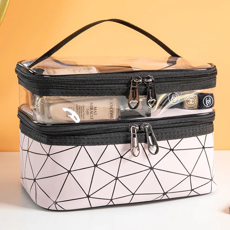 Sparkling Diamond Lattice Travel Makeup Bag – Waterproof, Multi-Function Cosmetic Case