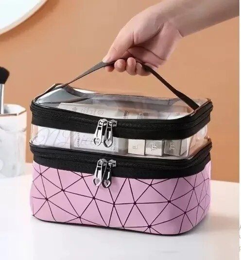 Sparkling Diamond Lattice Travel Makeup Bag – Waterproof, Multi-Function Cosmetic Case