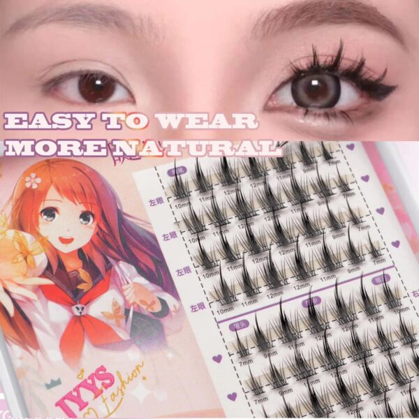 Manga-Inspired Fluffy Natural Long Cluster Lashes – Synthetic Heat Bonded Extensions