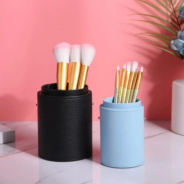 Elegant PU Leather Makeup Brush Holder – Perfect for Travel and Home Organization