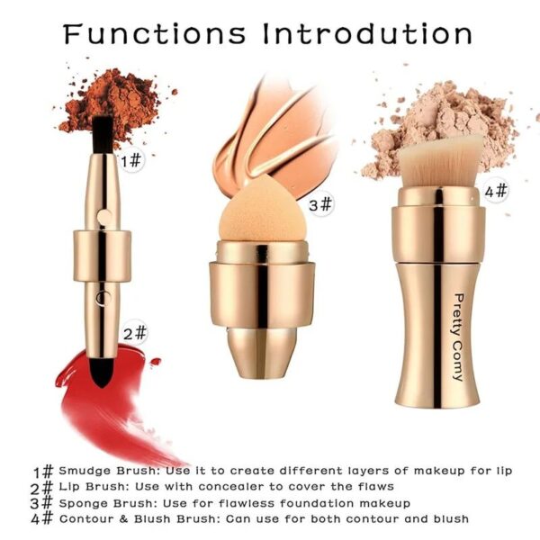 4-in-1 Multi-functional Makeup Brush Set: Foundation, Eyebrow, Shadow, Concealer, Eyeliner, Blush, & Powder - Image 4