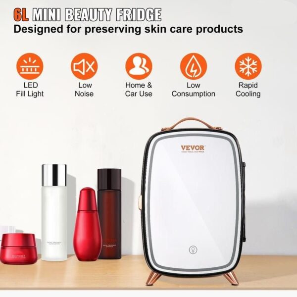 Portable 6L Mini Makeup Fridge with Mirror & LED Lights