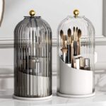 Luxury Rotating Makeup Organizer with Lid - Compact Cosmetic Storage for Brushes & Lipsticks