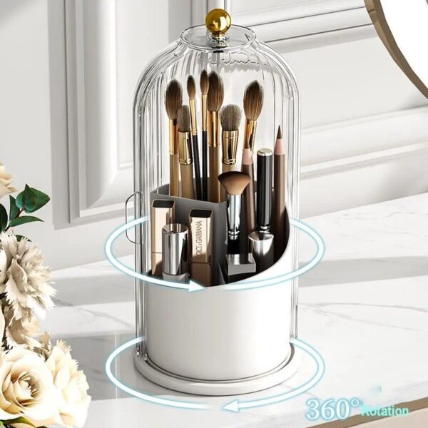 Luxury Rotating Makeup Organizer with Lid – Compact Cosmetic Storage for Brushes & Lipsticks