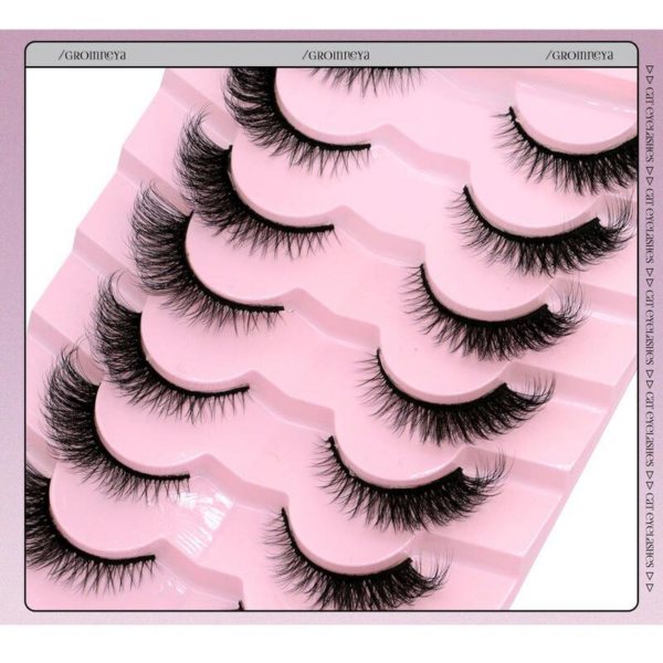 Natural Long Cat Eye Faux Mink Eyelashes - Winged End, Full Strip, Handmade