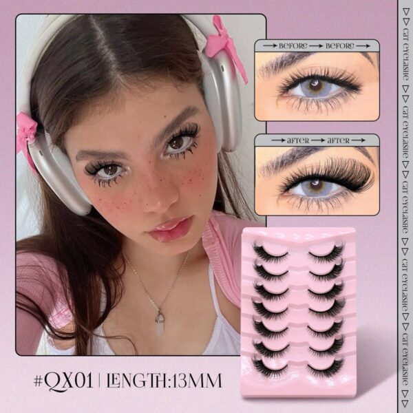 Natural Long Cat Eye Faux Mink Eyelashes - Winged End, Full Strip, Handmade - Image 4