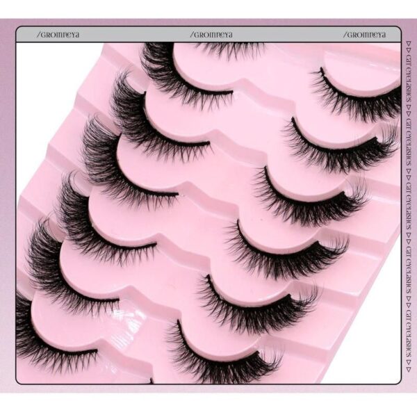 Natural Long Cat Eye Faux Mink Eyelashes - Winged End, Full Strip, Handmade - Image 2