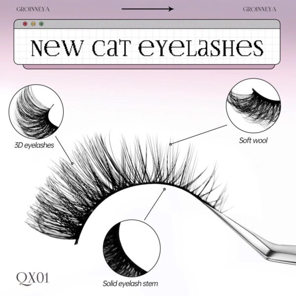 Natural Long Cat Eye Faux Mink Eyelashes – Winged End, Full Strip, Handmade