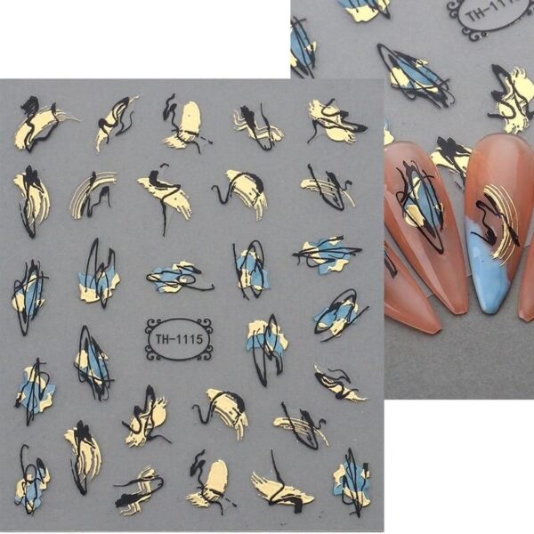 Luxe 3D Golden Wave Geometric Nail Art Stickers