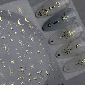 Sun, Moon, and Stars 3D Gold Bronzing Nail Art Stickers