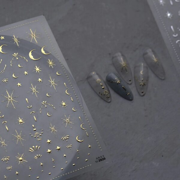 Sun, Moon, and Stars 3D Gold Bronzing Nail Art Stickers