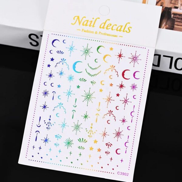 Sun, Moon, and Stars 3D Gold Bronzing Nail Art Stickers