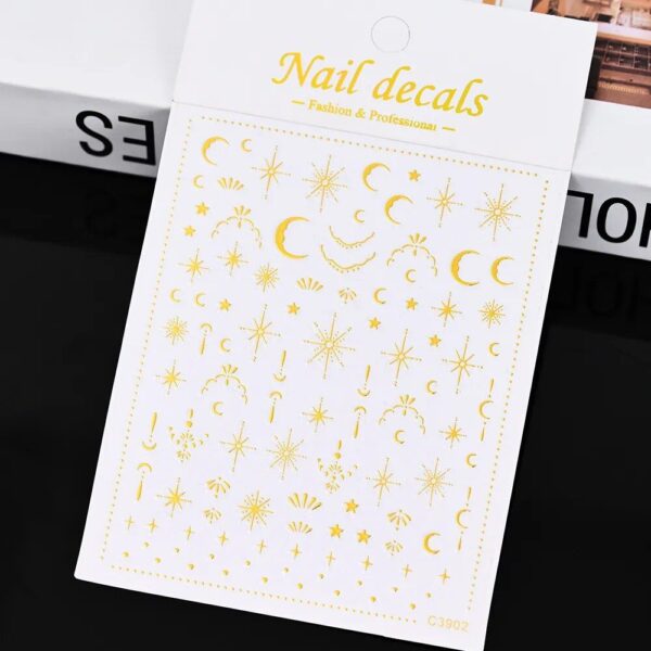 Sun, Moon, and Stars 3D Gold Bronzing Nail Art Stickers