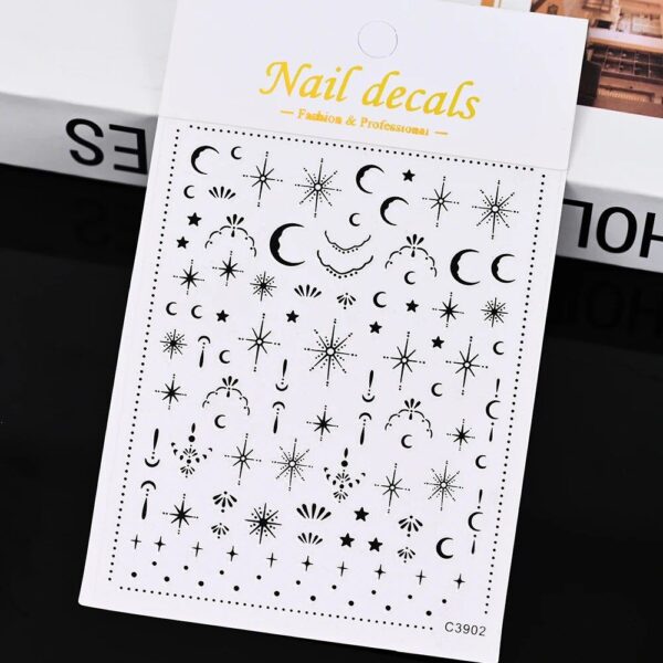 Sun, Moon, and Stars 3D Gold Bronzing Nail Art Stickers