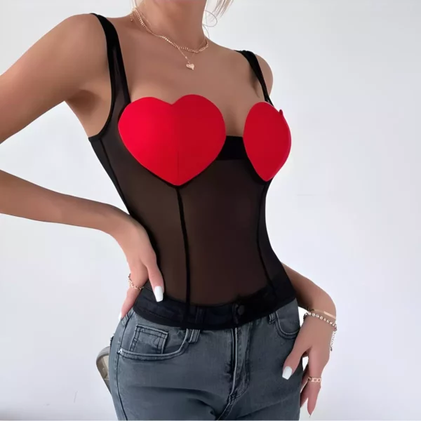 Sexy Heart Mesh Tulle Tank Top