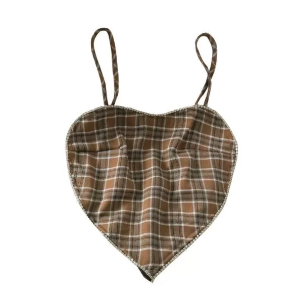 Plaid Heart Ringstone Camisole Crop Top