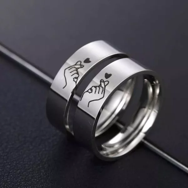 Silver Stainless Steel Heart Lettering Couple Rings